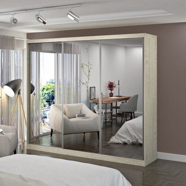 Guarda-roupa Casal Com Espelho 3 Portas De Correr 4 Gavetas 1