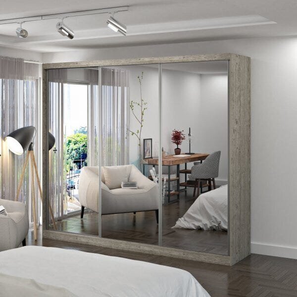 Guarda-roupa Casal Com Espelho 3 Portas De Correr 4 Gavetas 1