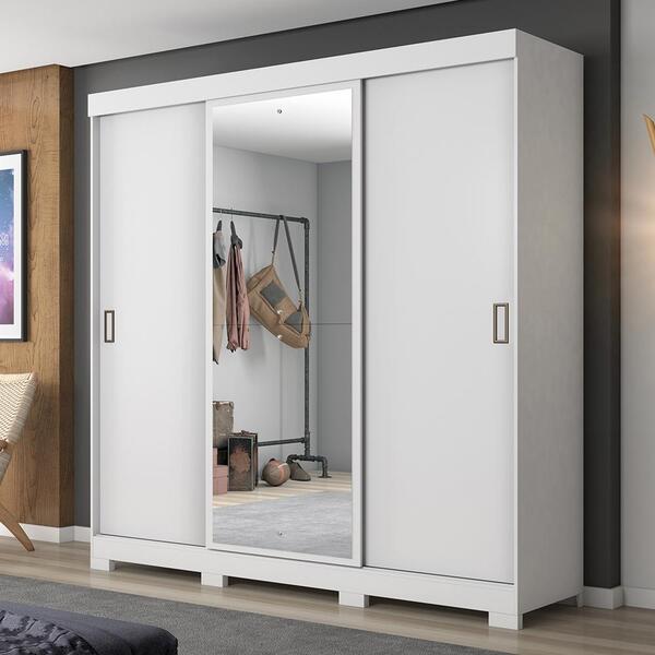 Guarda-Roupa Casal com Espelho 3 Portas de Correr 4 Gavetas L