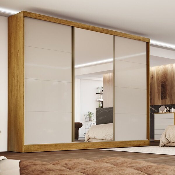 Guarda Roupa Casal Com Espelho 3 Portas De Correr 6 Gavetas E