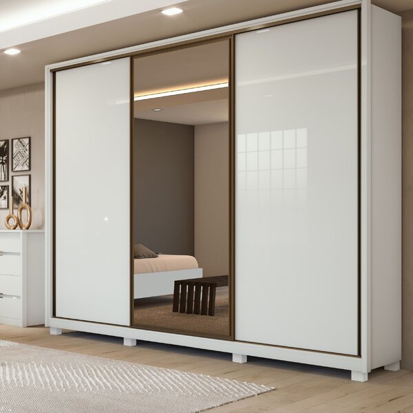 Guarda Roupa Casal Com Espelho 3 Portas De Correr 6 Gavetas E