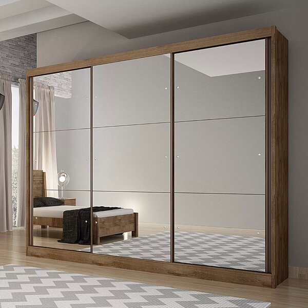 Guarda Roupa Casal Com Espelho 3 Portas De Correr 6 Gavetas G