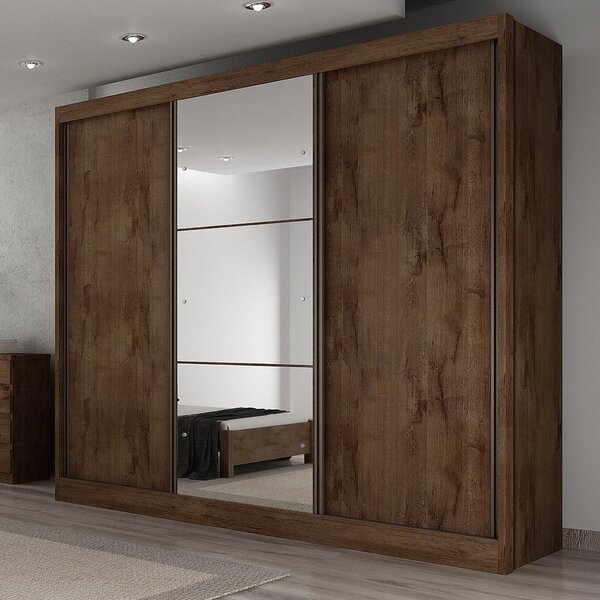 Guarda Roupa Casal Com Espelho 3 Portas De Correr 6 Gavetas S