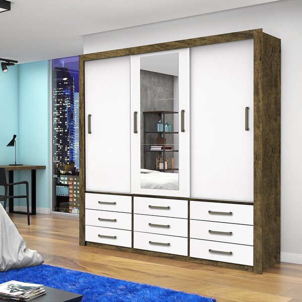 Guarda Roupa Casal Com Espelho 3 Portas De Correr Anjos  Demo