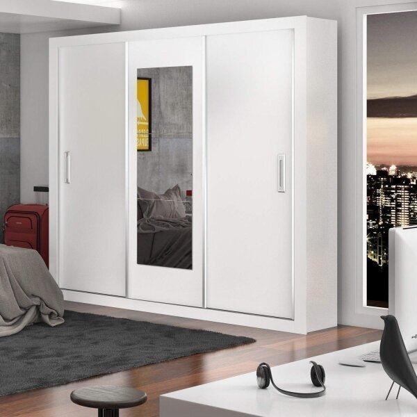 Guarda-roupa Casal Com Espelho 3 Portas De Correr Bahia Branco