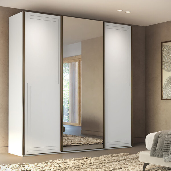 Guarda Roupa Casal Com Espelho 3 Portas De Correr Em Mdf Styl
