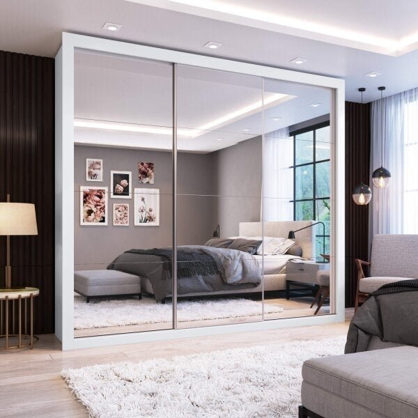 Guarda-roupa Casal Com Espelho 3 Portas De Correr Flórida Esp