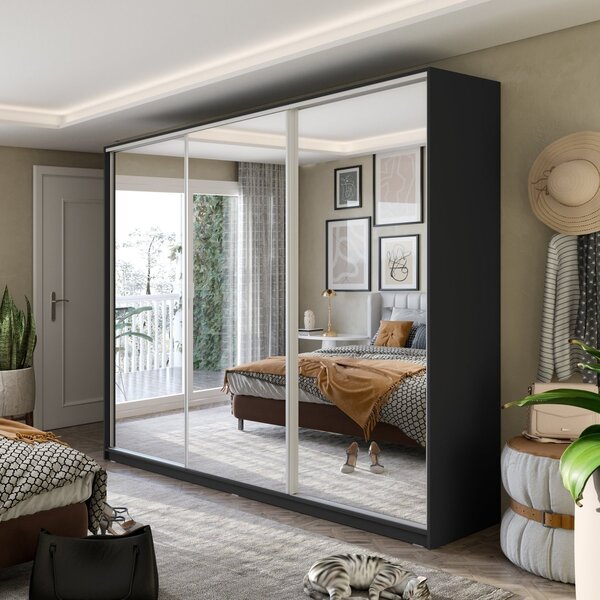 Guarda Roupa Casal Com Espelho 3 Portas De Correr Mdf Terrazo