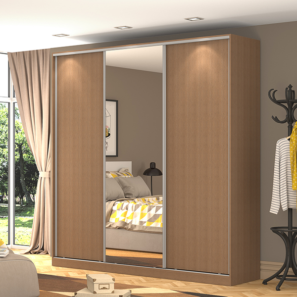 Guarda Roupa Casal Com Espelho 3 Portas De Correr Rc3003 Nova