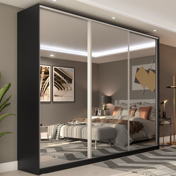 Guarda Roupa Casal Com Espelho 3 Portas Em Bp Belluno  Preto