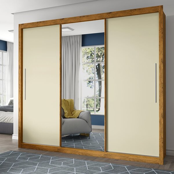 Guarda Roupa Casal Com Espelho 3 Portas Royale Ripado  Madeir