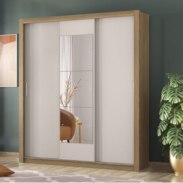 Guarda-roupa Casal Com Espelho 3 Portas Vero  Amendola/off Wh