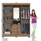 Guarda Roupa Casal Com Espelho 4 Portas 3 Gavetas Bhappy Sien
