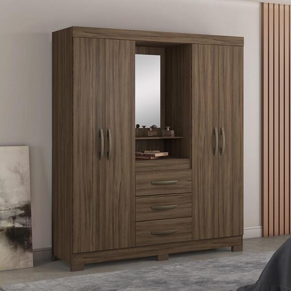 Guarda-Roupa Casal com Espelho 4 Portas 3 Gavetas Paris Notáv