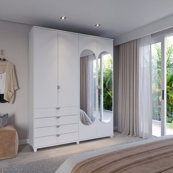 Guarda-roupa Casal Com Espelho 4 Portas 4 Gavetas 100% Mdf Lo