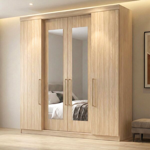 Guarda Roupa Casal Com Espelho 4 Portas 4 Gavetas Berlim Cedr