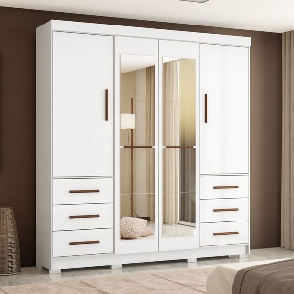 Guarda Roupa Casal Com Espelho 4 Portas 6 Gavetas Estrela  Br