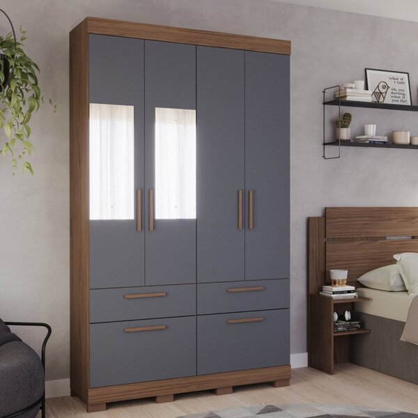 Guarda Roupa Casal Com Espelho 4 Portas De Bater 1 Basculante
