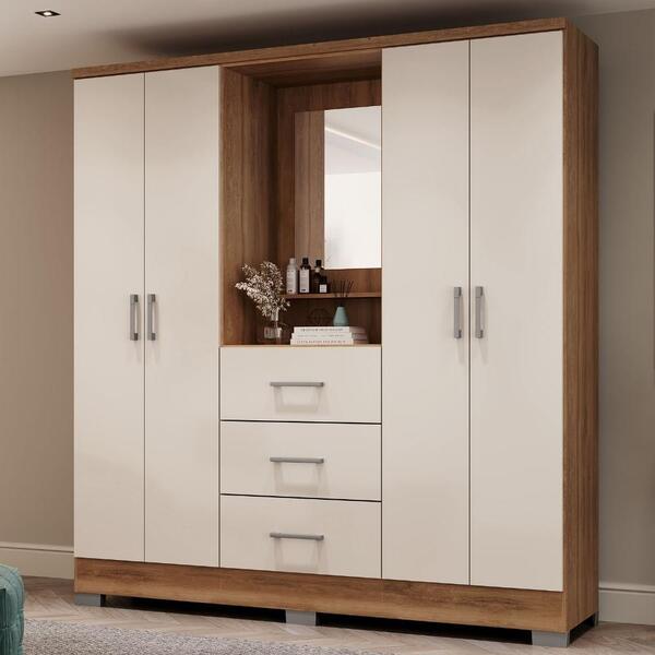 Guarda Roupa Casal Com Espelho 4 Portas Roma Carraro Freijó C