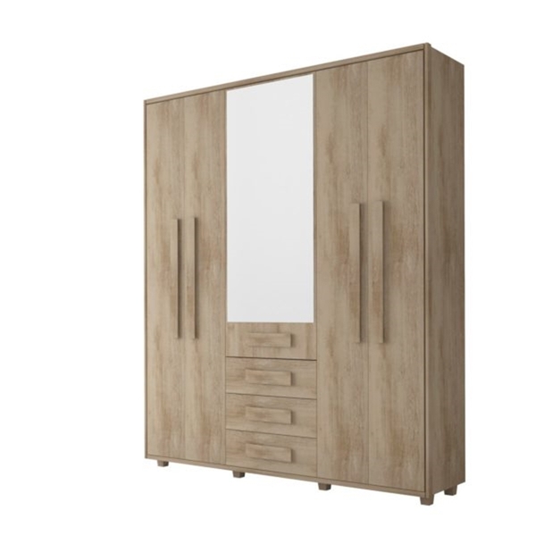 Guarda-roupa Casal Com Espelho 5 Portas 3 Gavetas Las Vegas I