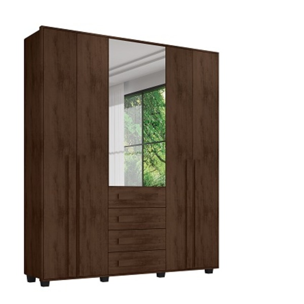 Guarda-roupa Casal Com Espelho 5 Portas 3 Gavetas Las Vegas I