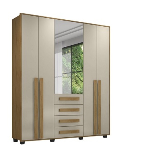 Guarda-roupa Casal Com Espelho 5 Portas 3 Gavetas Las Vegas I