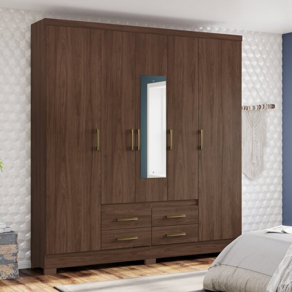 Guarda Roupa Casal Com Espelho 5 Portas 4 Gavetas Alba Henn C