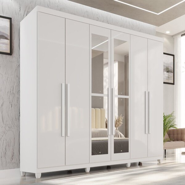 Guarda-roupa Casal Com Espelho 6 Portas 2 Gavetas Com Pés 100