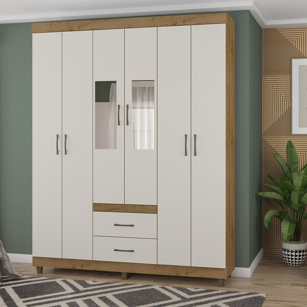 Guarda Roupa Casal Com Espelho 6 Portas 2 Gavetas E2262 Arapl