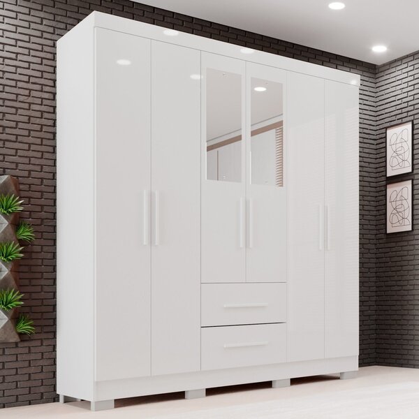 Guarda-roupa Casal Com Espelho 6 Portas 2 Gavetas Estrela Pre