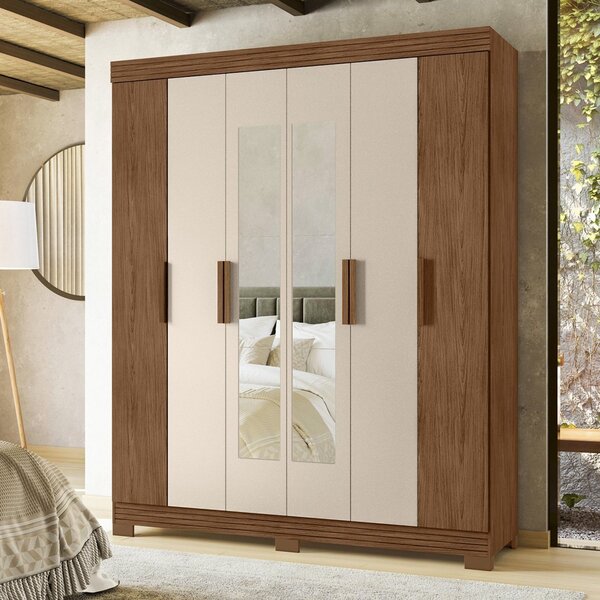 Guarda Roupa Casal Com Espelho 6 Portas 2 Gavetas Facille Alb