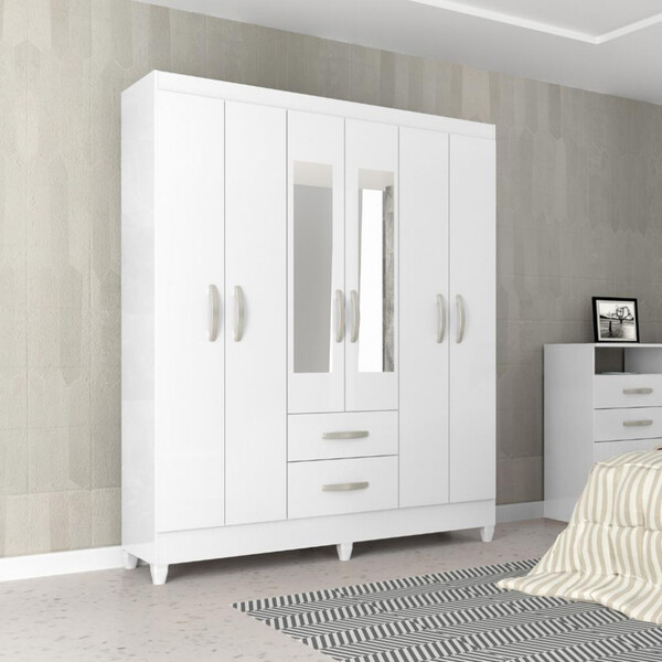 Guarda Roupa Casal Com Espelho 6 Portas 2 Gavetas Fortaleza A