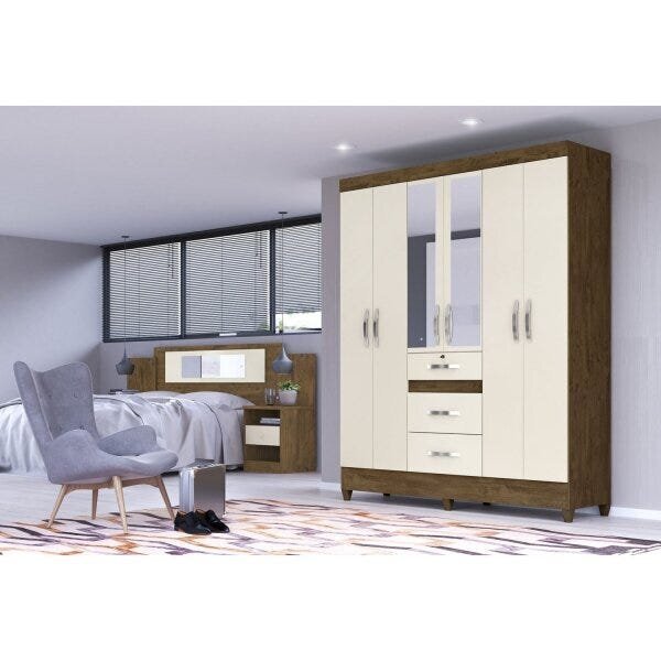 Guarda-roupa Casal Com Espelho 6 Portas 3 Gavetas Com Chave I