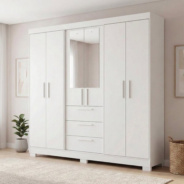Guarda Roupa Casal Com Espelho 6 Portas 3 Gavetas Em Mdf Sele