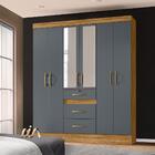 Guarda Roupa Casal Com Espelho 6 Portas 3 Gavetas Freijó Cinz