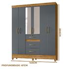 Guarda Roupa Casal Com Espelho 6 Portas 3 Gavetas Freijó Cinz