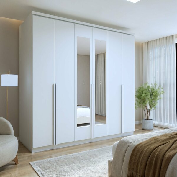 Guarda-roupa Casal Com Espelho 6 Portas 4 Gavetas Alonzo 100%