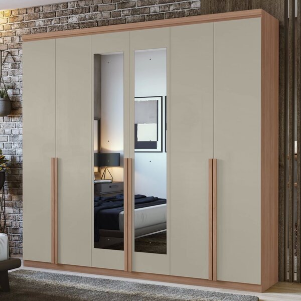 Guarda-roupa Casal Com Espelho 6 Portas 4 Gavetas Alonzo Carv