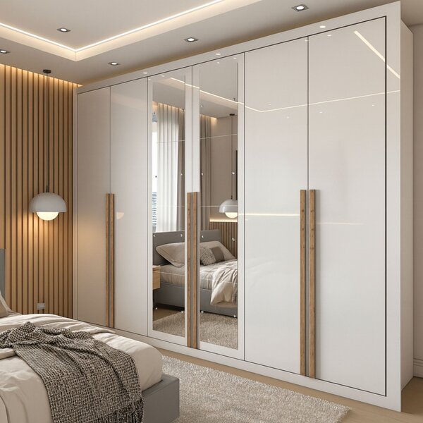 Guarda-roupa Casal Com Espelho 6 Portas 4 Gavetas Alpes