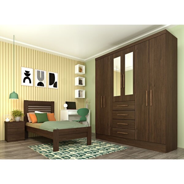 Guarda Roupa Casal Com Espelho 6 Portas 4 Gavetas Arizona Cac