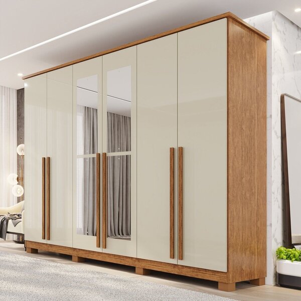 Guarda-roupa Casal Com Espelho 6 Portas 4 Gavetas Com Pés 100