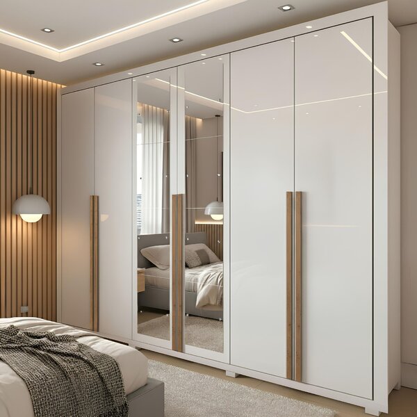 Guarda-roupa Casal Com Espelho 6 Portas 4 Gavetas Com Pés Alp