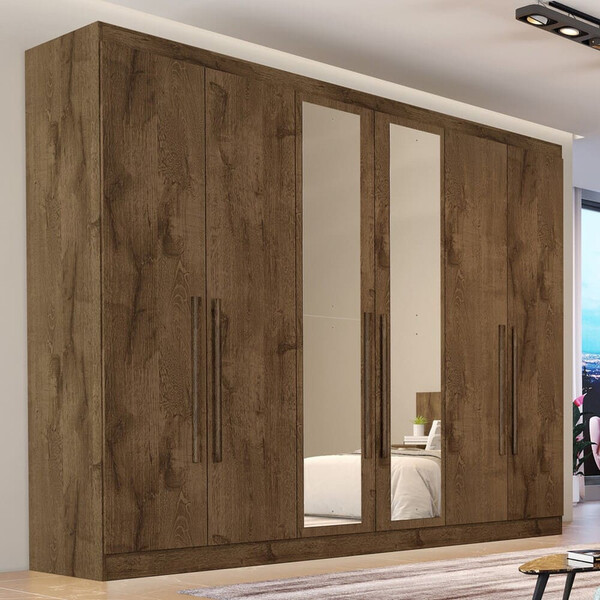 Guarda Roupa Casal Com Espelho 6 Portas 4 Gavetas - Oslo-braú