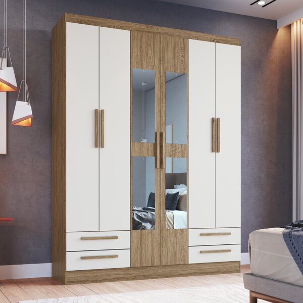 Guarda Roupa Casal Com Espelho 6 Portas 4 Gavetas Rp3640  Woo