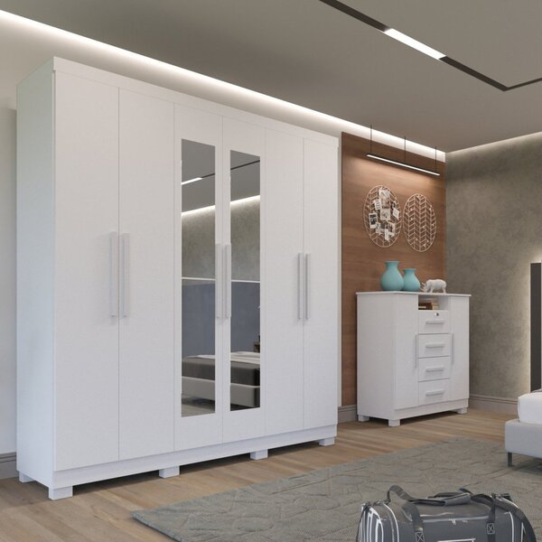 Guarda Roupa Casal Com Espelho 6 Portas 4 Gavetas Sevilha Pri