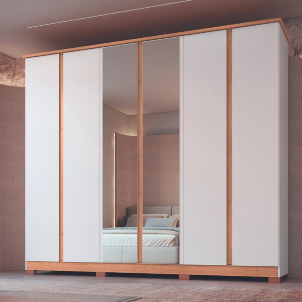 Guarda Roupa Casal Com Espelho 6 Portas 4 Gavetas Zeus Móveis