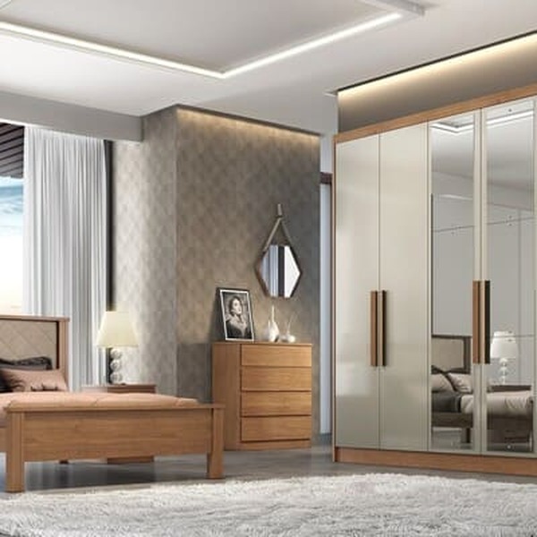 Guarda Roupa Casal Com Espelho 6 Portas 6 Gavetas - Linea-cum