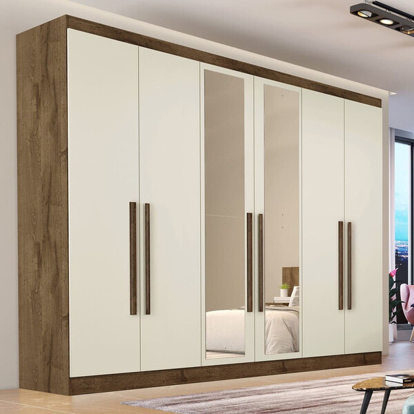 Guarda Roupa Casal Com Espelho 6 Portas 6 Gavetas - Oslo-braú