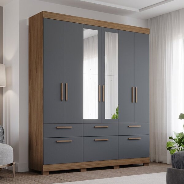 Guarda Roupa Casal Com Espelho 6 Portas De Bater 1 Basculante