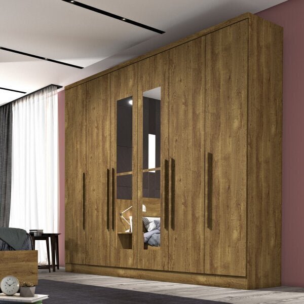 Guarda-roupa Casal Com Espelho 6 Portas De Bater 4 Gavetas Ve